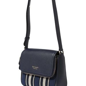 Kate Spade Run Around Canvas Stripe Large Flap Crossbody